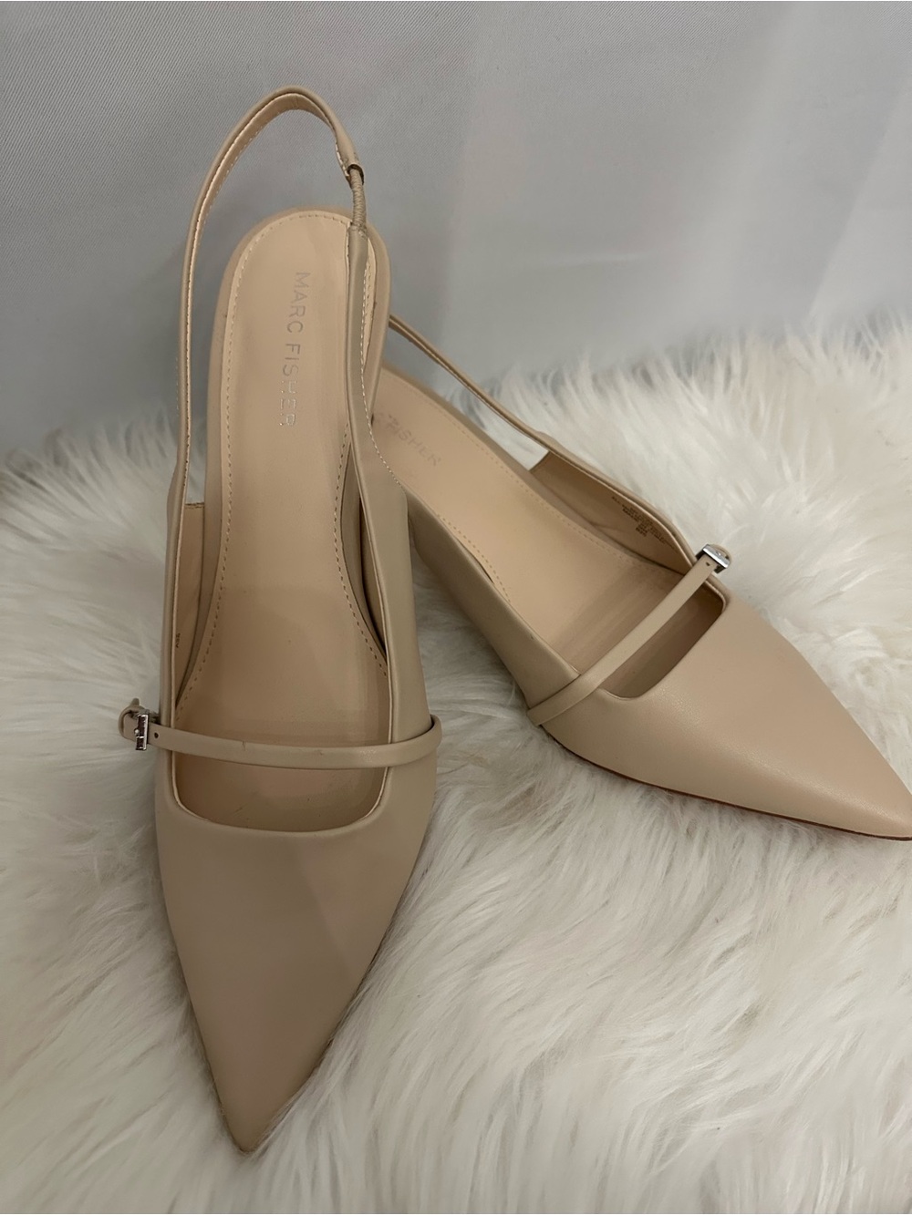 Marc Fisher Nude Pointed-Toe Slingback Flats